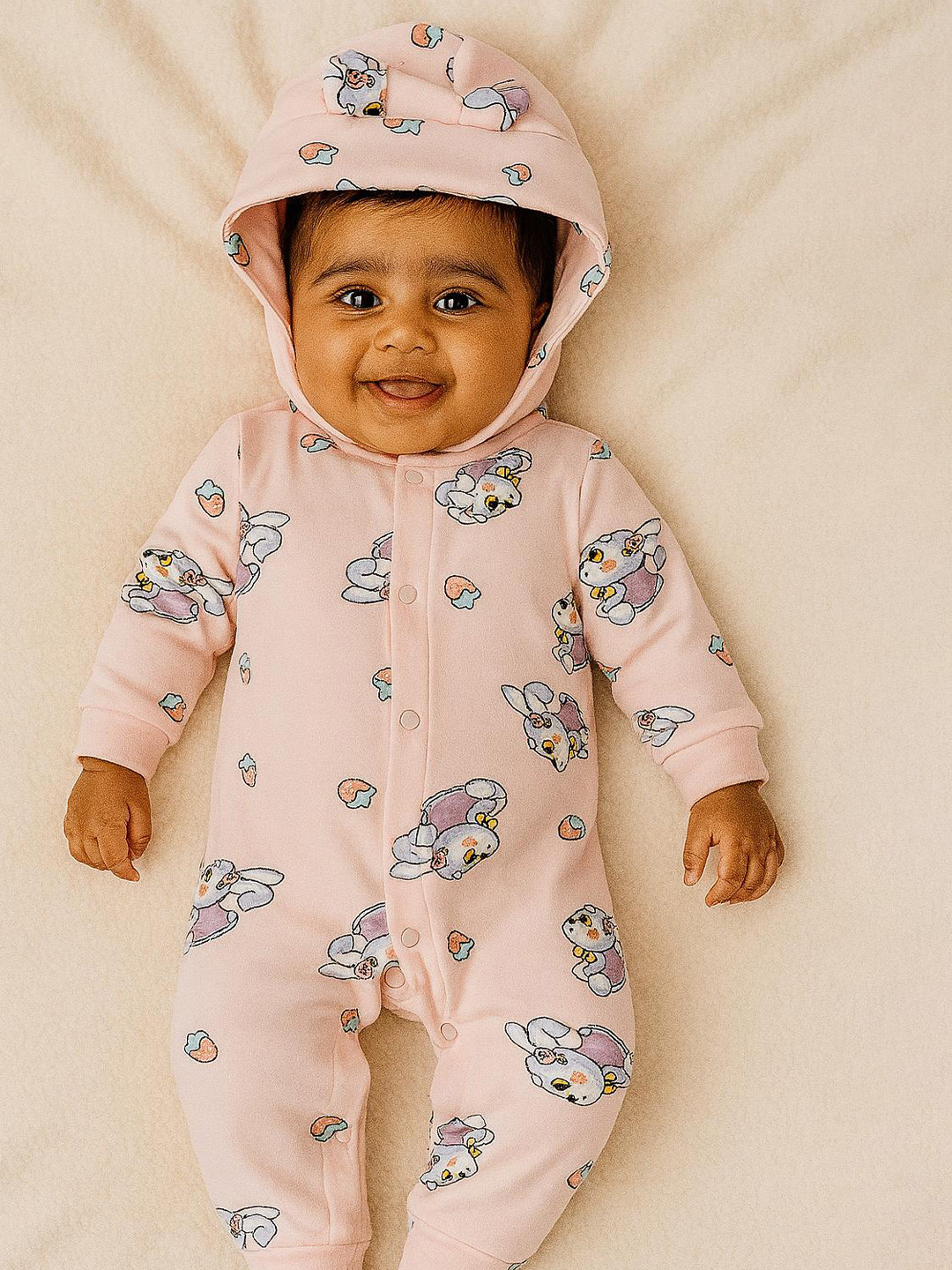 MeeMee Infants Printed Bonded Hooded Cotton Romper Suit