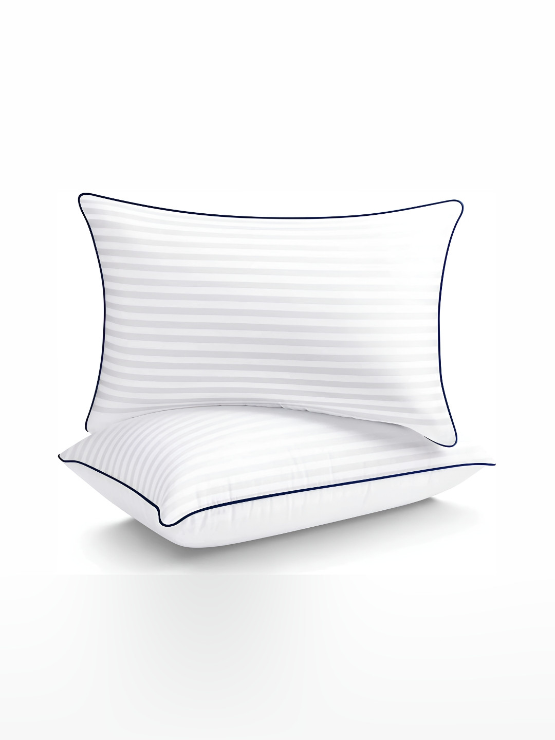 Pum Pum Dori Border White Solid Polycotton Ultra Soft Set of 2 Ultra Soft Fibre Sleep Pillow-43 x 68 cm