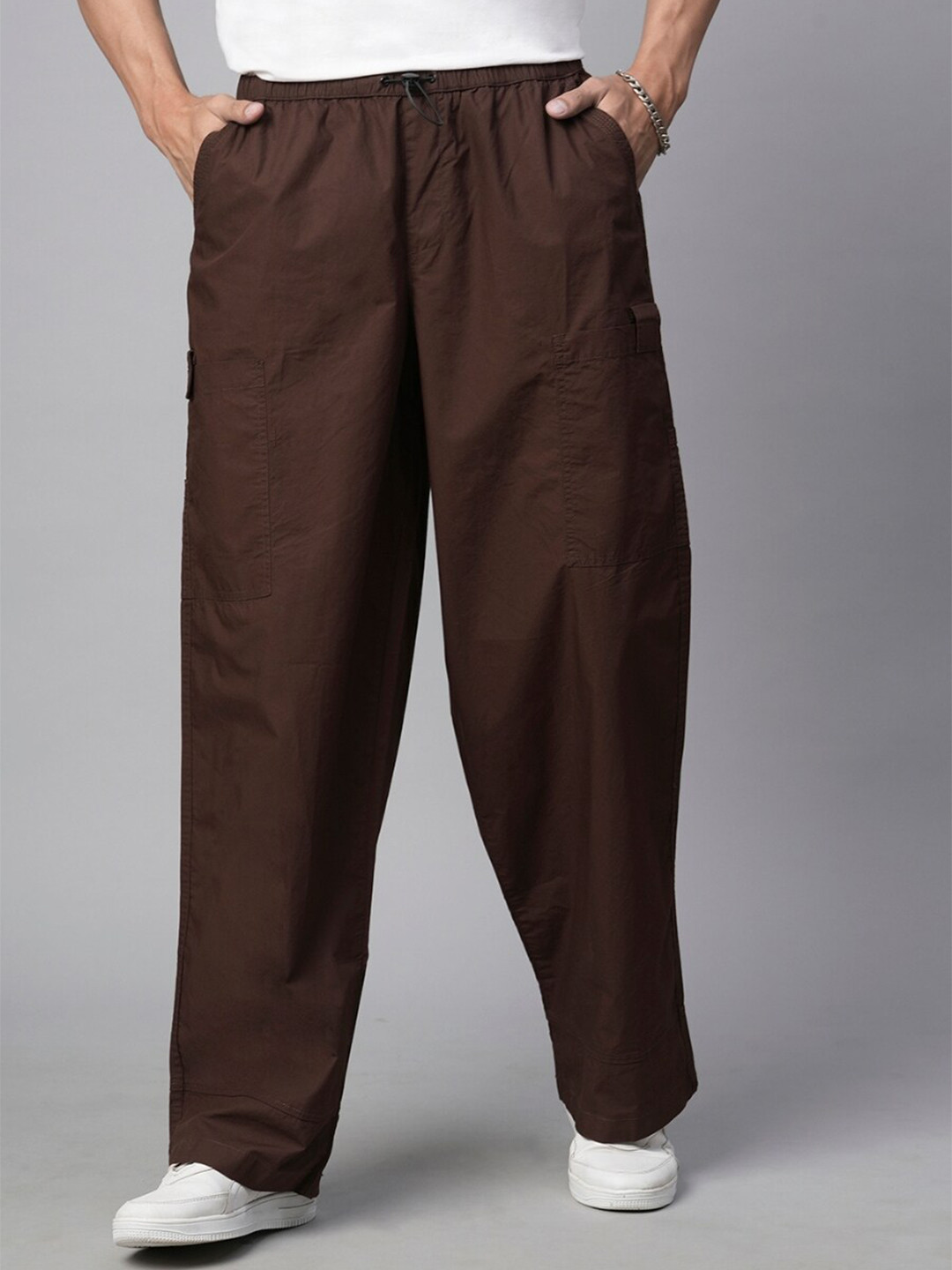 PRONK Men Cotton Relaxed-Fit Parachute Track Pant