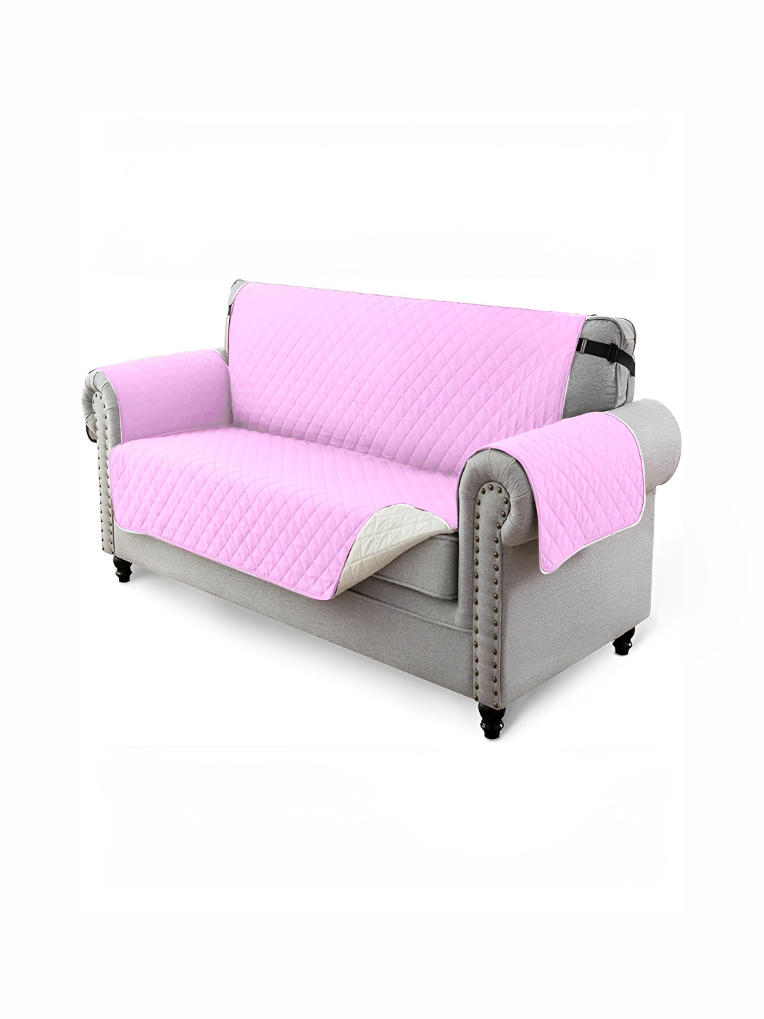 HOUSE OF QUIRK Pink Solid 2 Seater Couch Covers With Arms Reversible Sofa Slipcovers