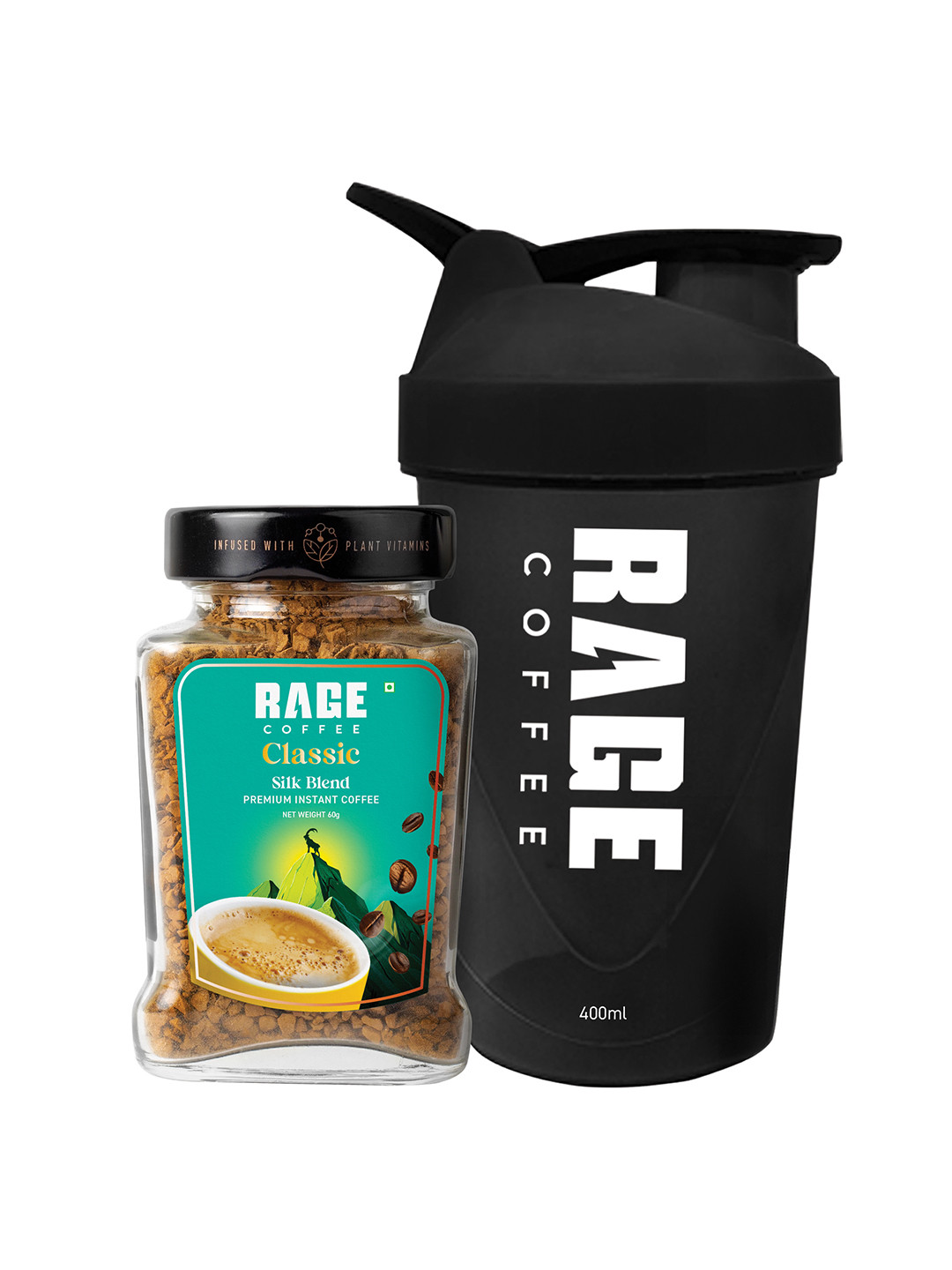 Rage Coffee Silk Blend Classic Coffee 60g & Shaker 400ml