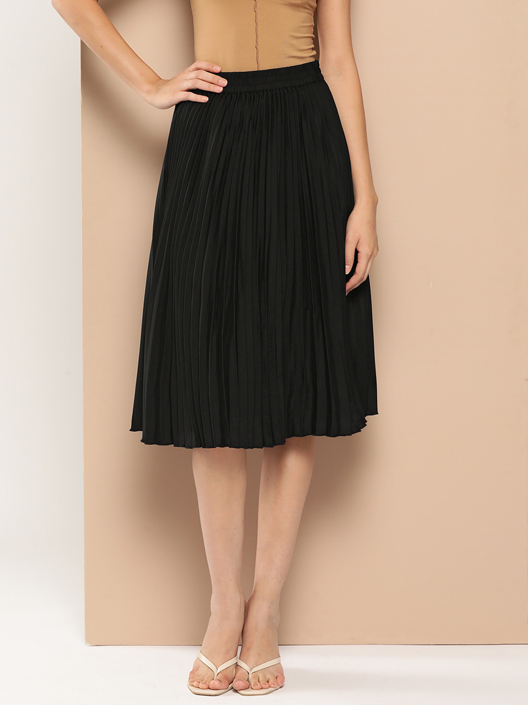 all about you Black Gathered Detailed Accordion Pleated Flared Skirt