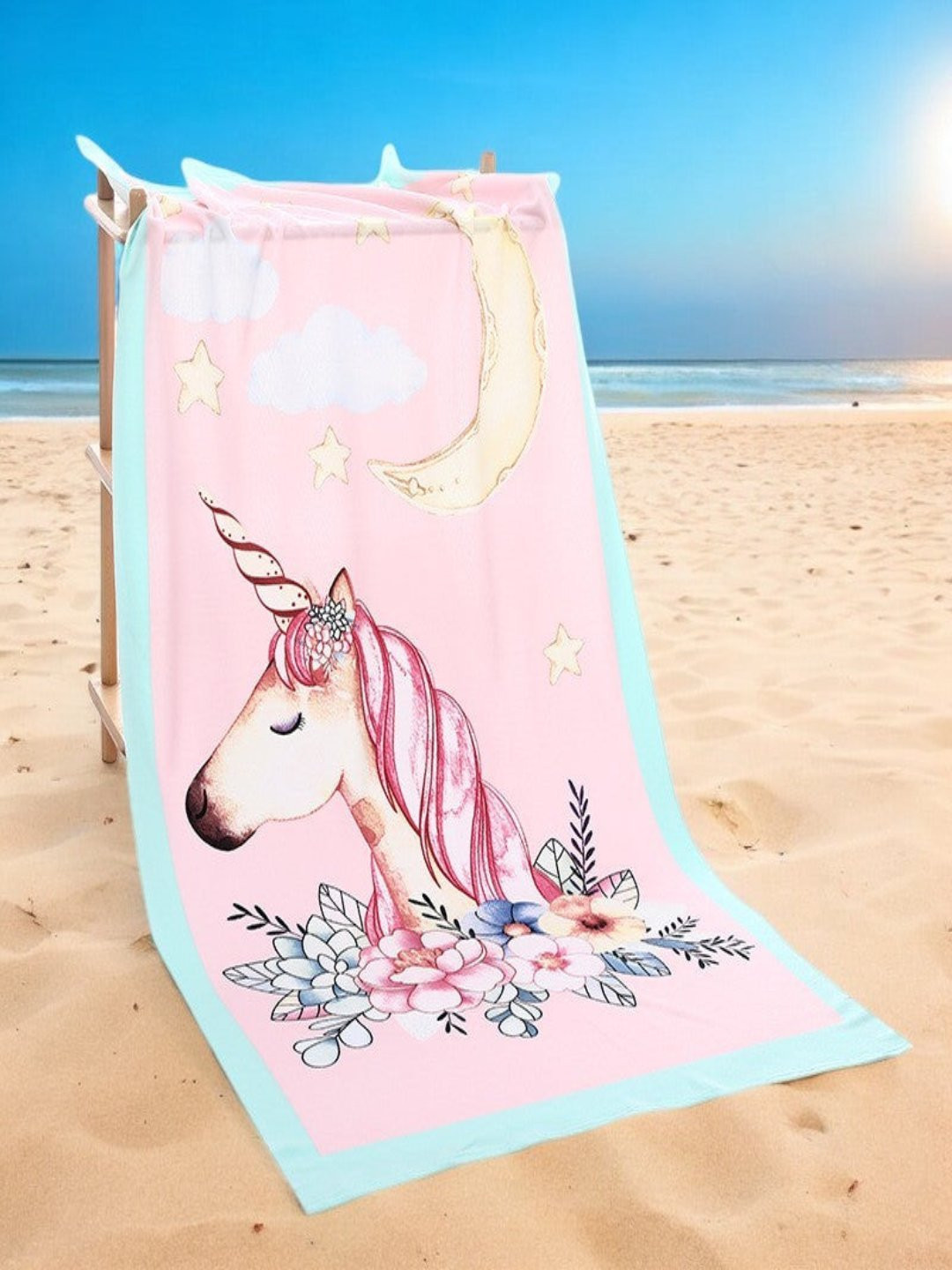 Yellow Bee Girls Pink & Yellow Unicorn Printed 250 GSM Bath Towels