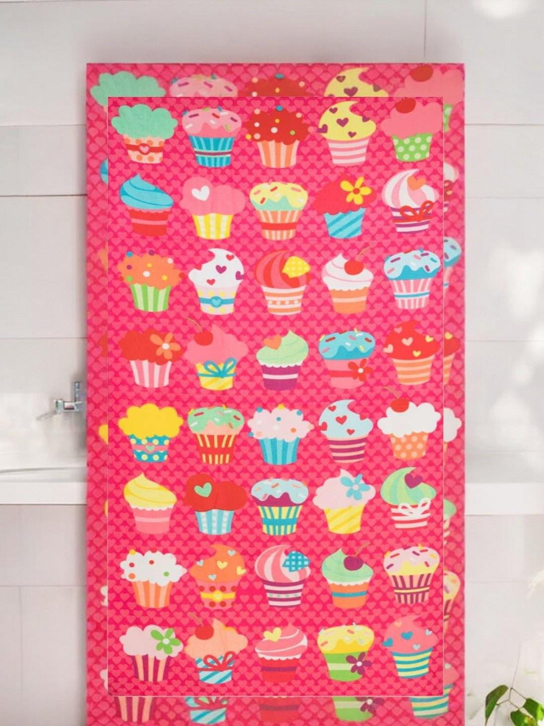 Yellow Bee Girls Pink & Blue Ice Cream Printed 250 GSM Bath Towels