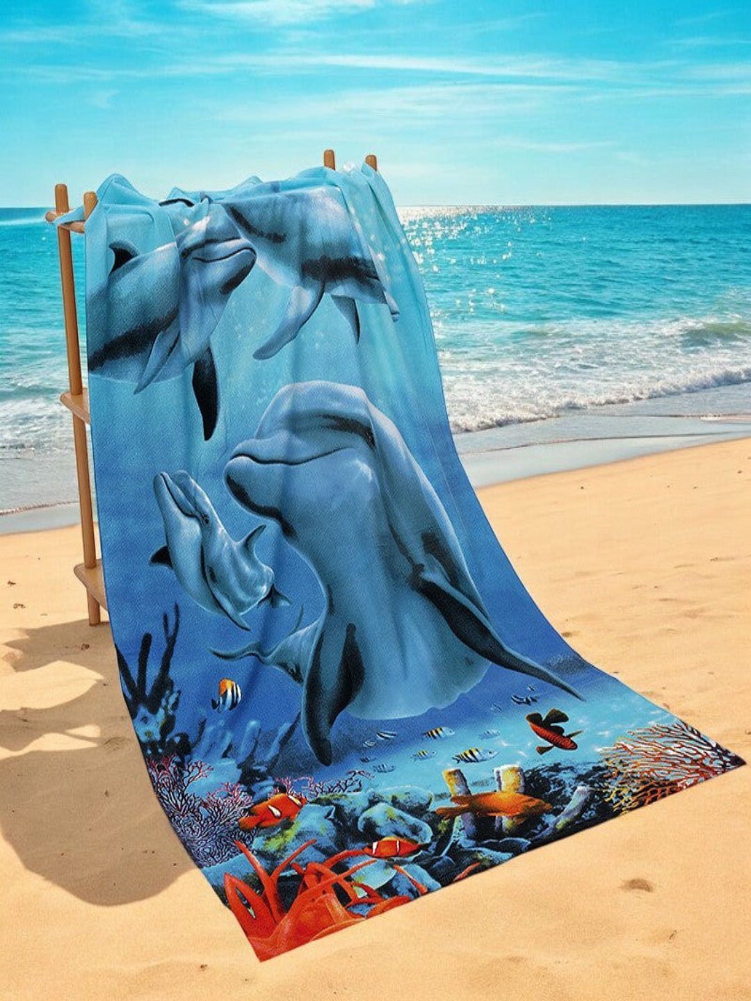 Yellow Bee Boys Blue & White Dolphin Printed 250 GSM Bath Towels