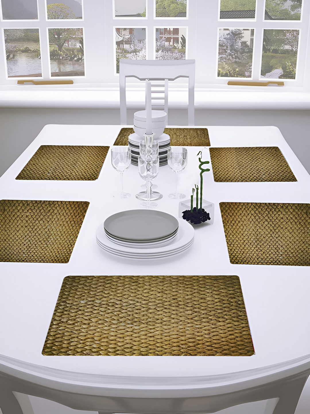 URBANFIX Brown 6 pieces Geometric Printed Textured Waterproof Anti Skid Table Placemats