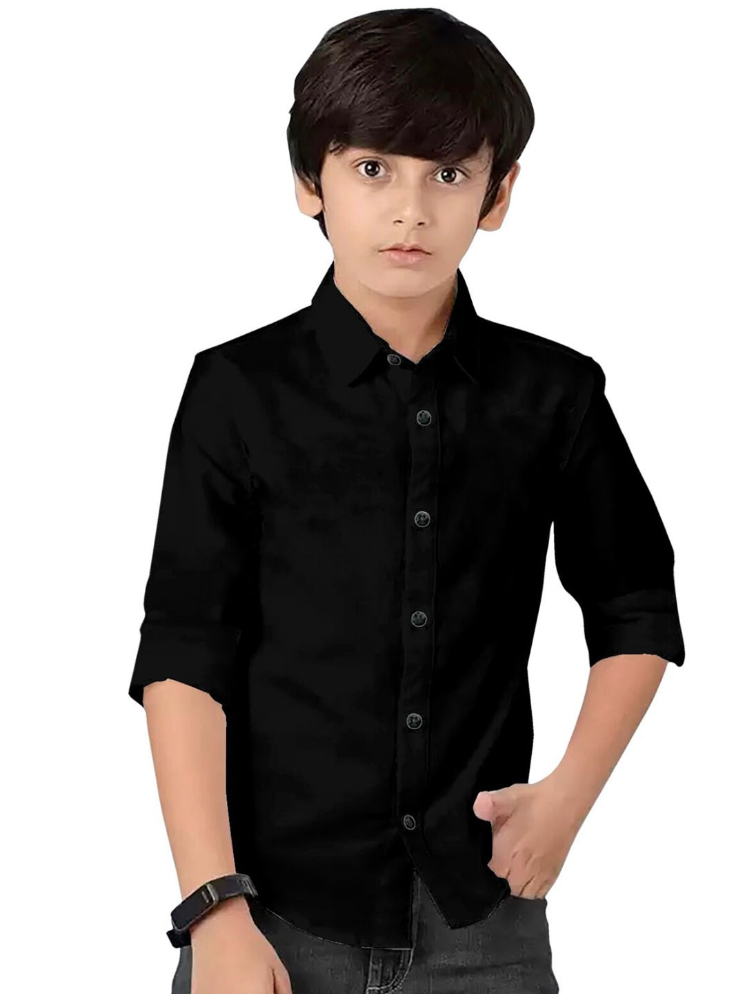 BAESD Boys Cotton Spread Collar Curved Modern Casual Shirt