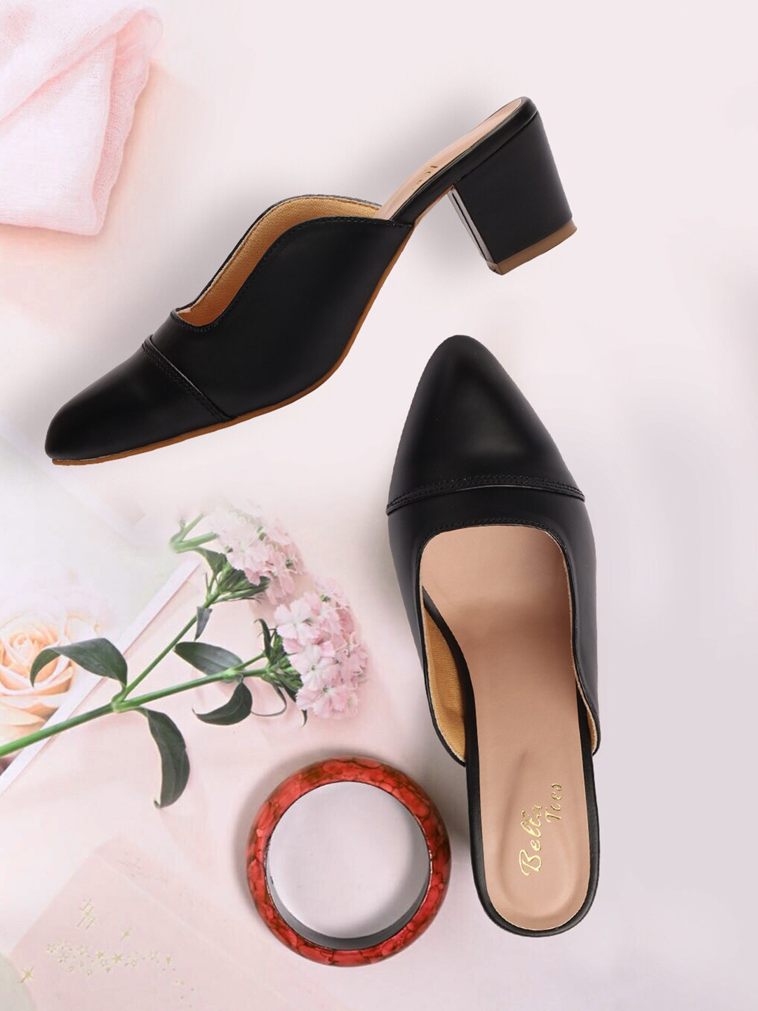 Bella Toes Pointed Toe Block Heeled Mules