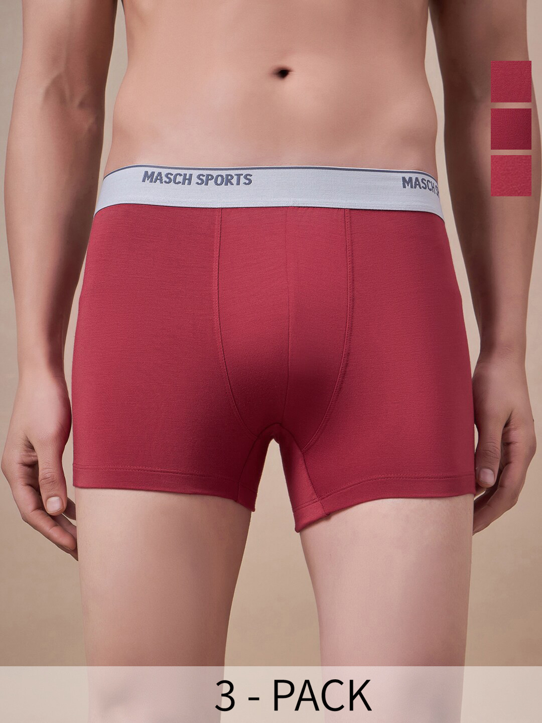 Masch Sports Pack Of 3 Antimicrobial TrunksTRK-3-SOL-ET-RED-RED-RED