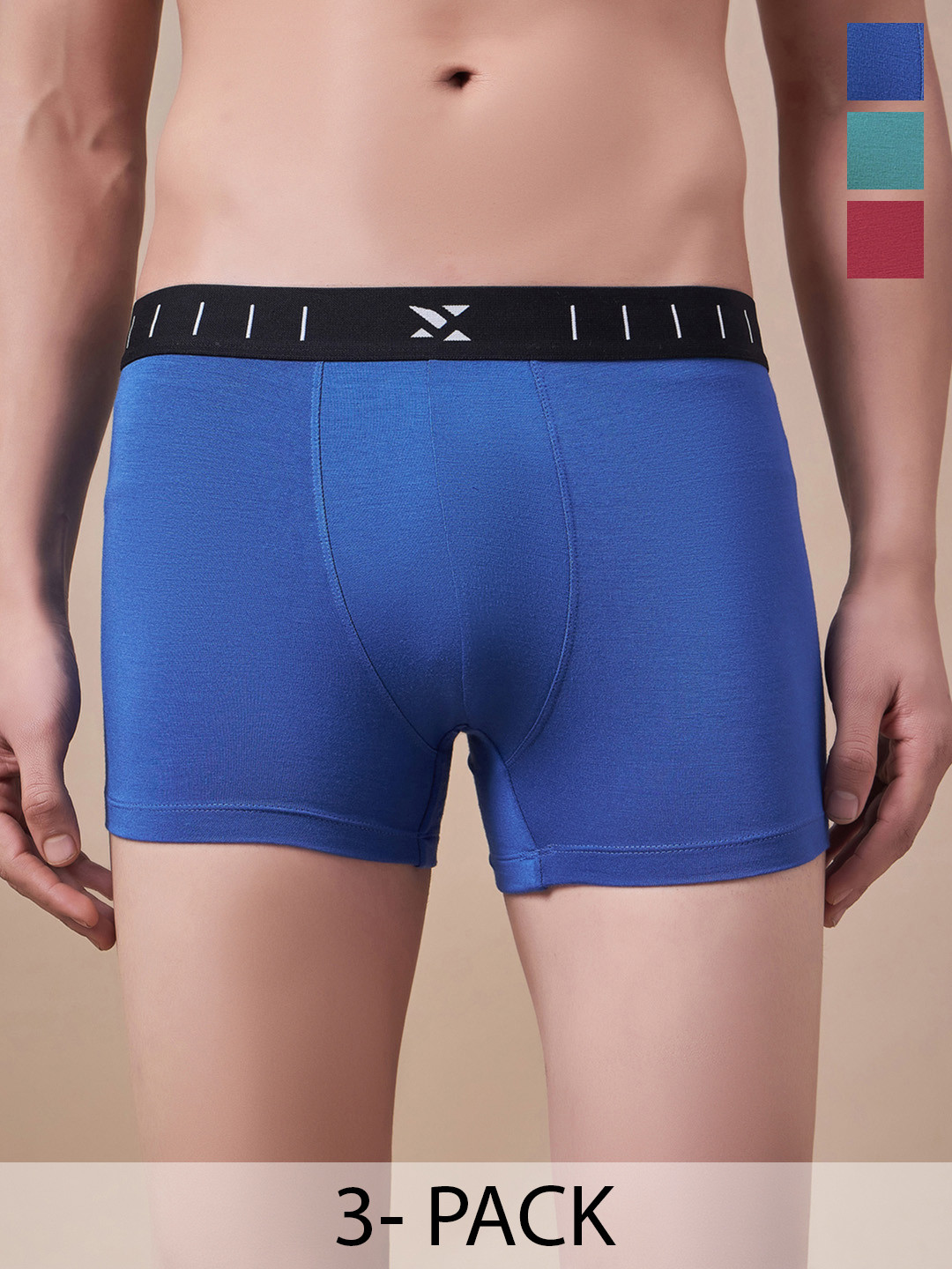 Masch Sports Pack Of 3 Antimicrobial TrunksTRK-3-SOL-EI-BLU-ET-GRN-RED