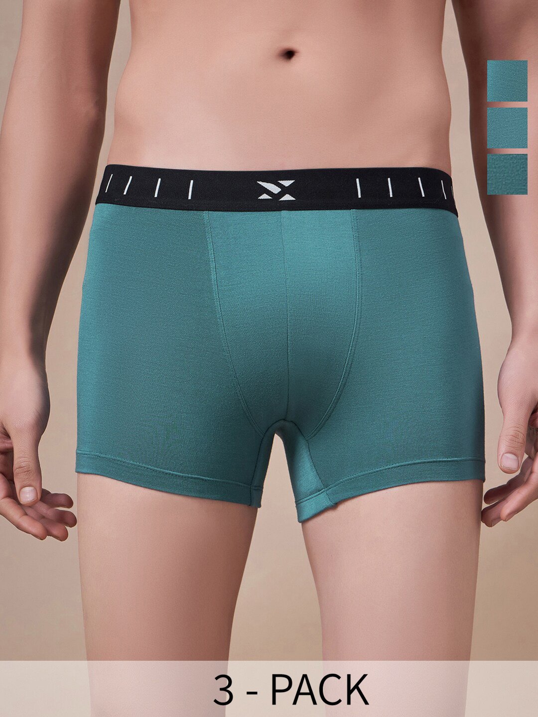 Masch Sports Pack Of 3 Antimicrobial TrunksTRK-3-SOL-EI-GRN-GRN-GRN