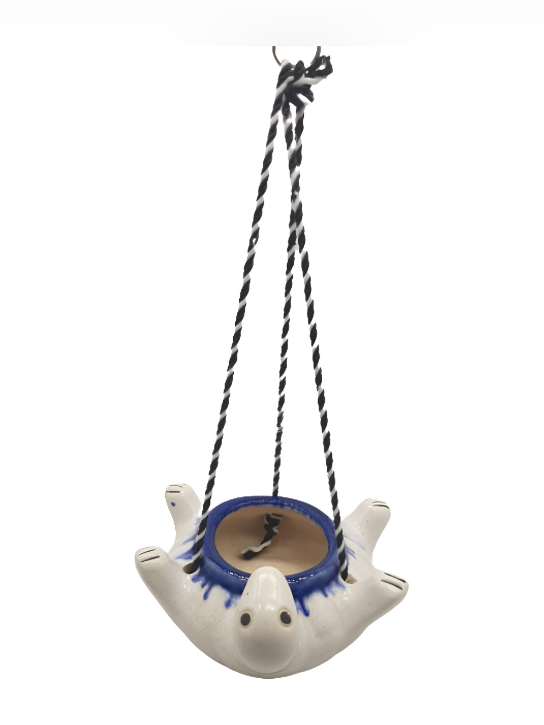 INDIA MEETS INDIA White & Blue Tortoise-shaped Ceramic Hanging Planter