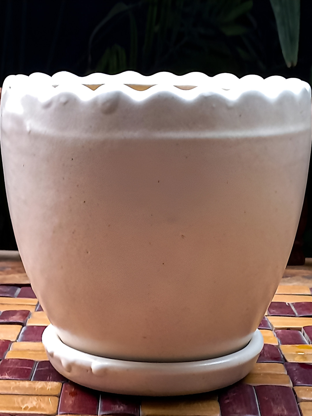 INDIA MEETS INDIA White Ceramic Planter With Plate