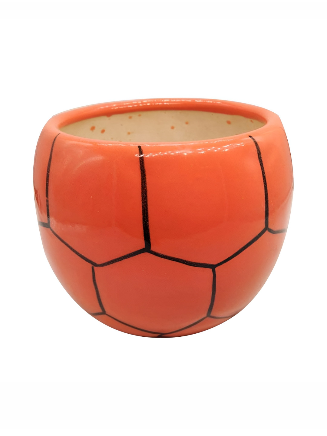 INDIA MEETS INDIA Orange & Black Ceramic Football Shaped Planter