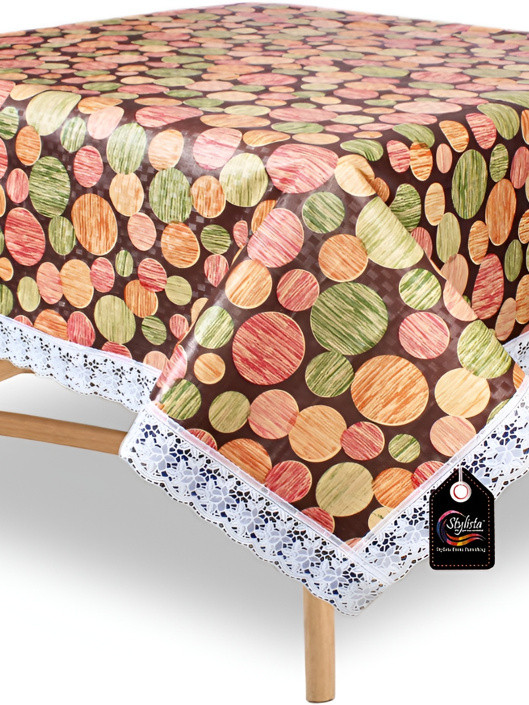 Stylista Brown & Green Abstract Printed Waterproof Square Shaped 6-Seater Table Cover
