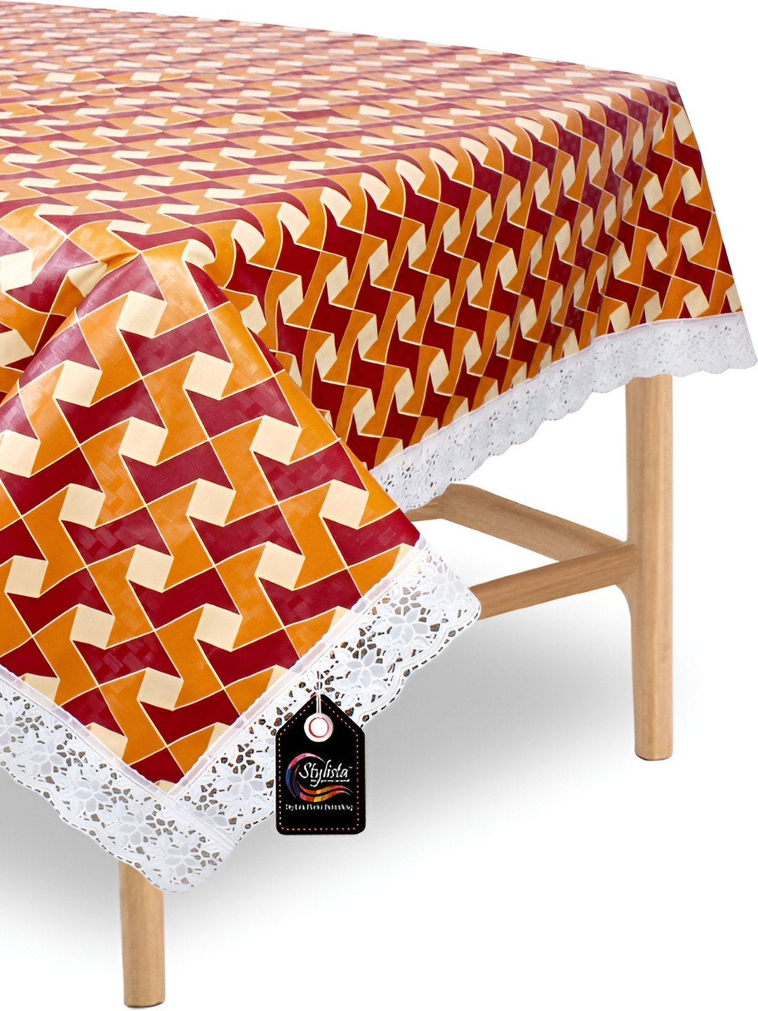 Stylista Orange & White Printed 1.52 m x 1.52 m Waterproof Square Table Cover