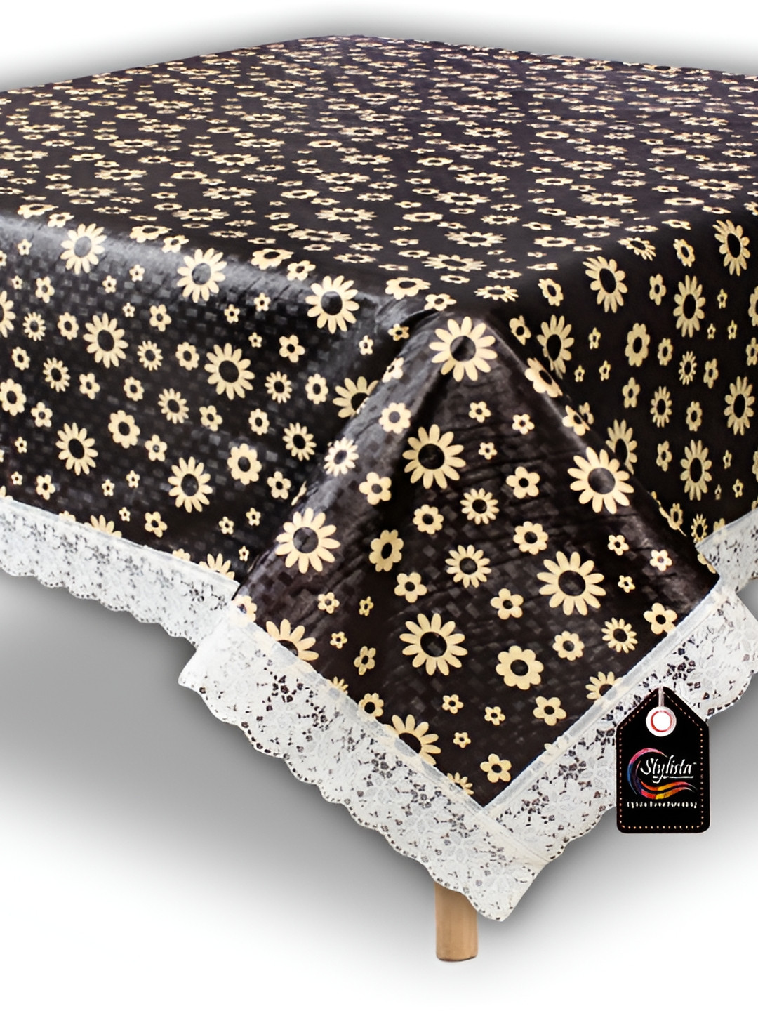 Stylista Yellow & White Floral Printed 1.21 m x 1.21 m Waterproof Square Table Cover