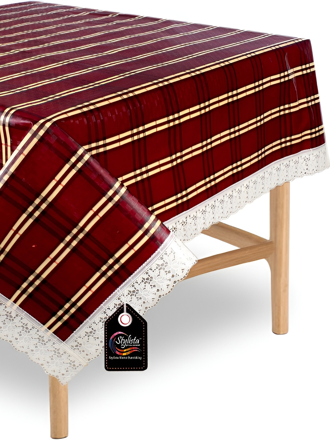 Stylista Red & Cream Geometric Square Waterproof 4-Seater Table Cover