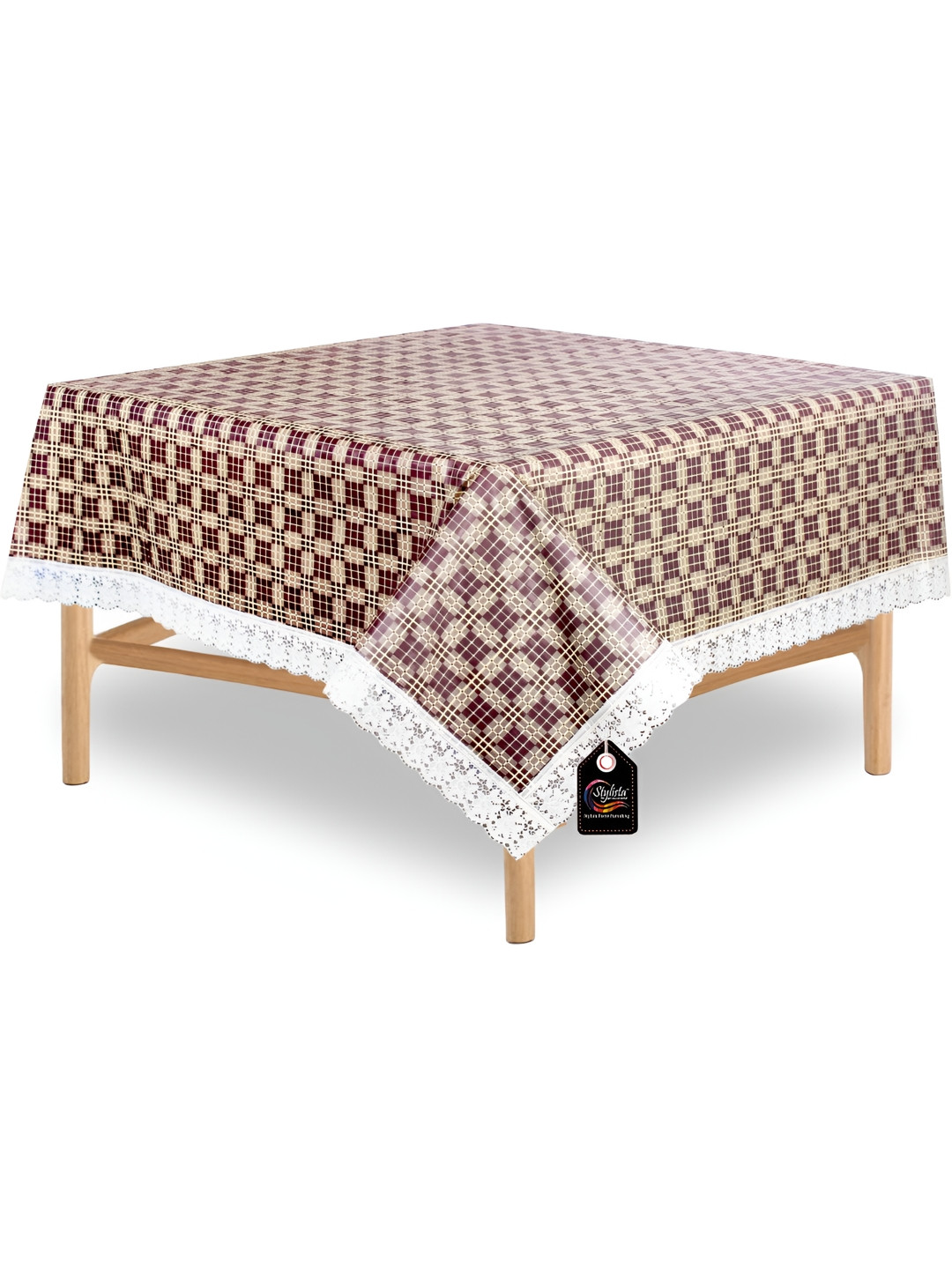 Stylista Brown & White Geometric Printed 1.37 m x 1.37 m Waterproof Square Table Cover