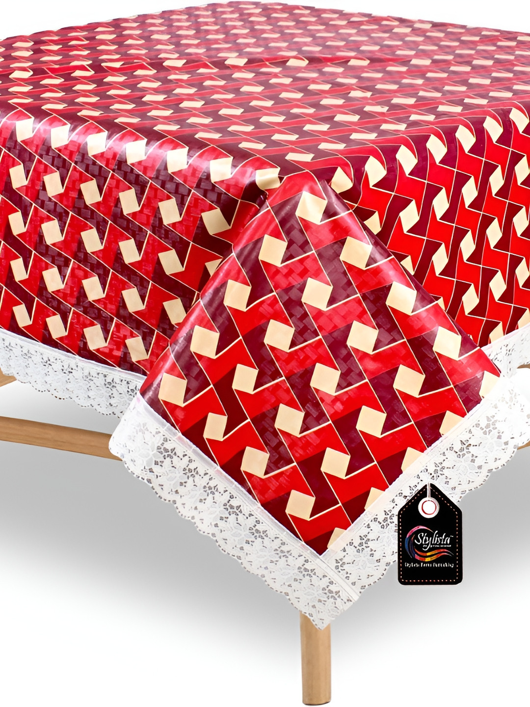 Stylista Red & White Printed 1.82 m x 1.82 m Waterproof Square Table Cover