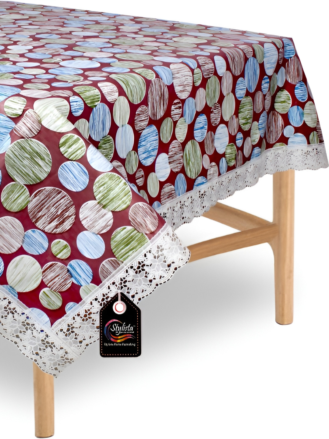 Stylista Maroon & Blue Abstract Printed Waterproof Square Shaped 4 Seater Table Cover