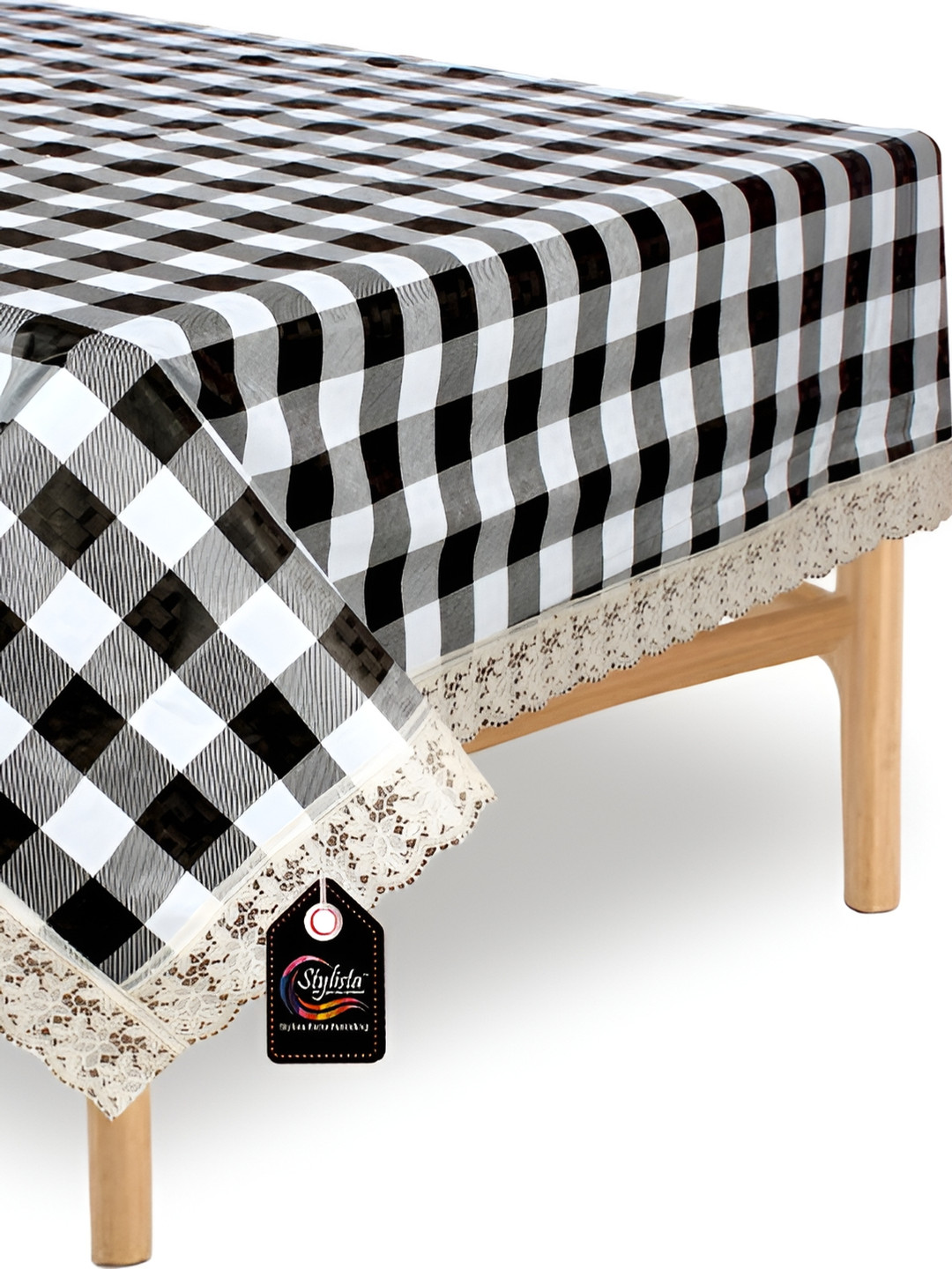 Stylista Black & White Checked Printed Waterproof 1 m x 1 m Square Table Cover