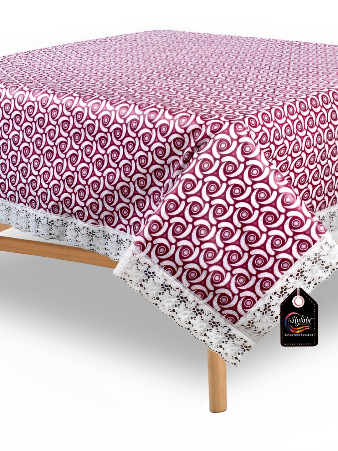 Stylista Pink & White Printed 1.01 m x 1.01 m Waterproof Square Table Cover