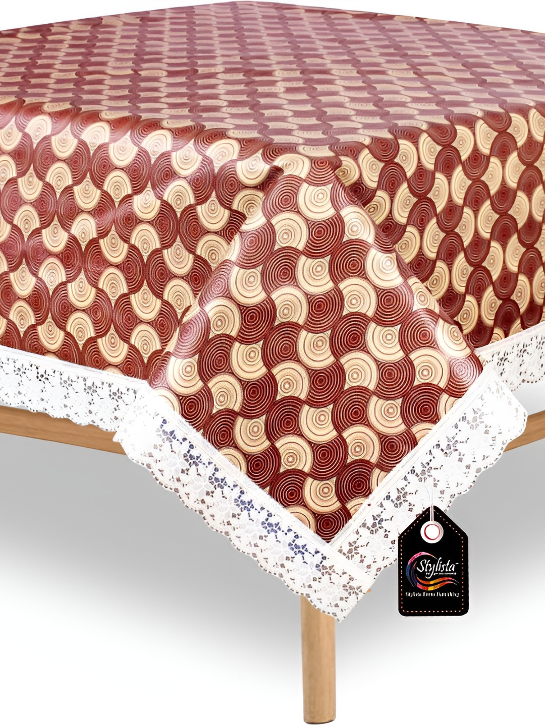 Stylista Brown & White Printed 1.37 m x 1.37 m Waterproof Square Table Cover