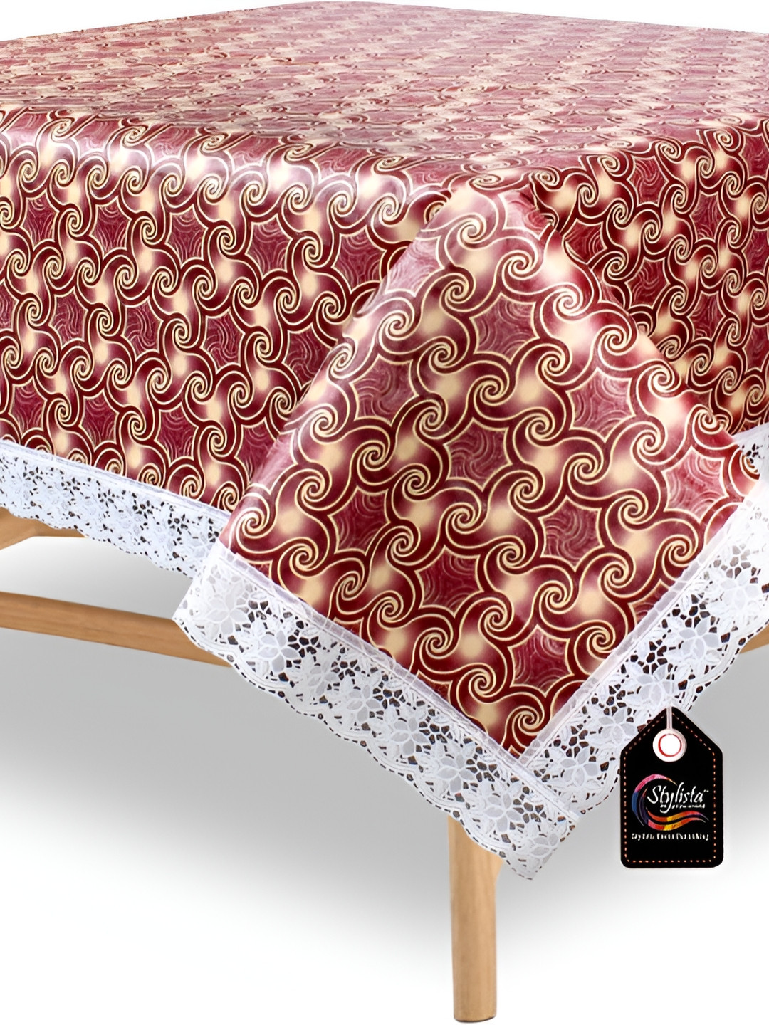 Stylista Maroon & Cream Waterproof 6 Seater Square Table Cover