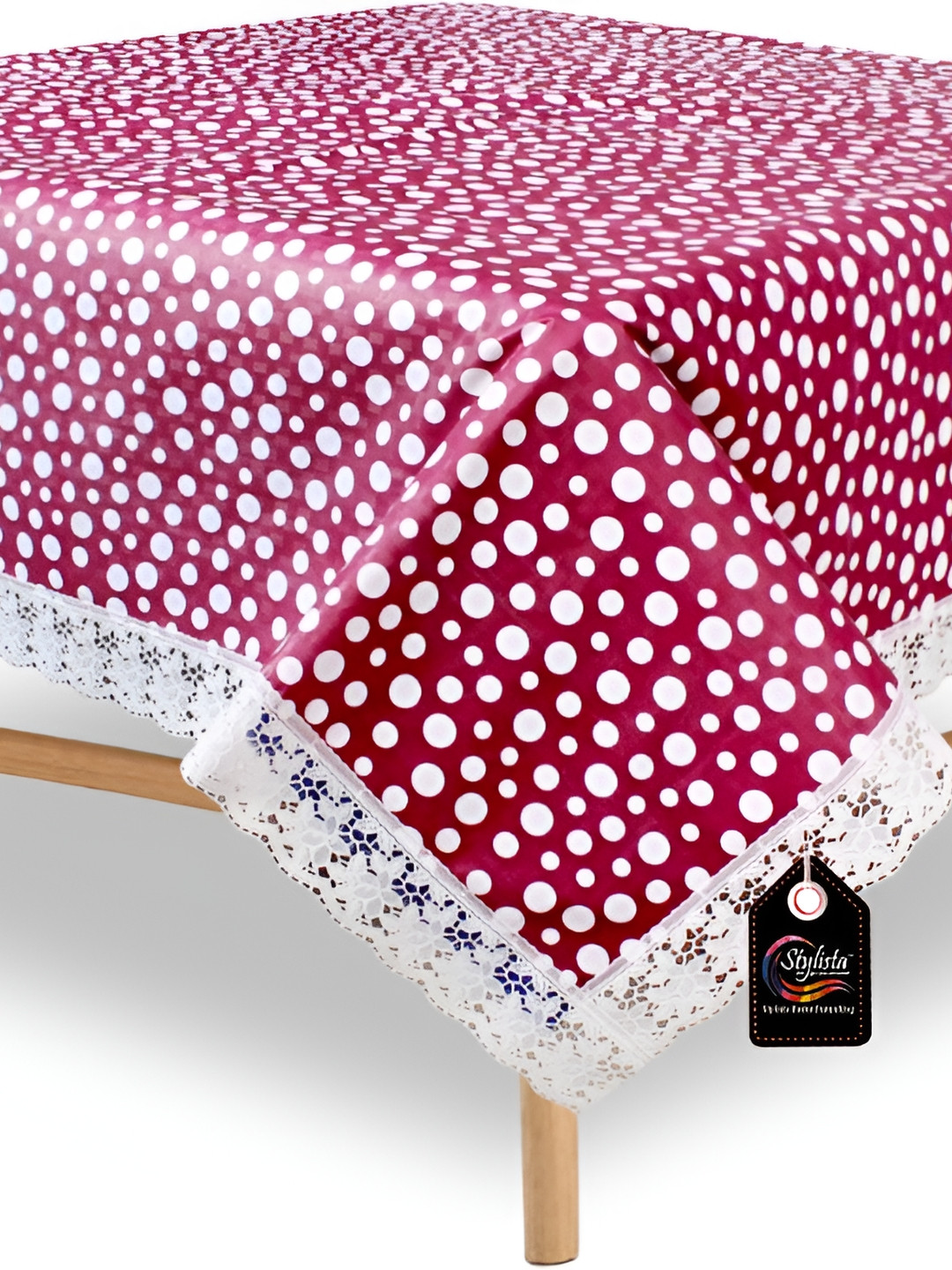 Stylista Pink & White Polka Dot Waterproof Square Shaped 6 Seater Table Cover