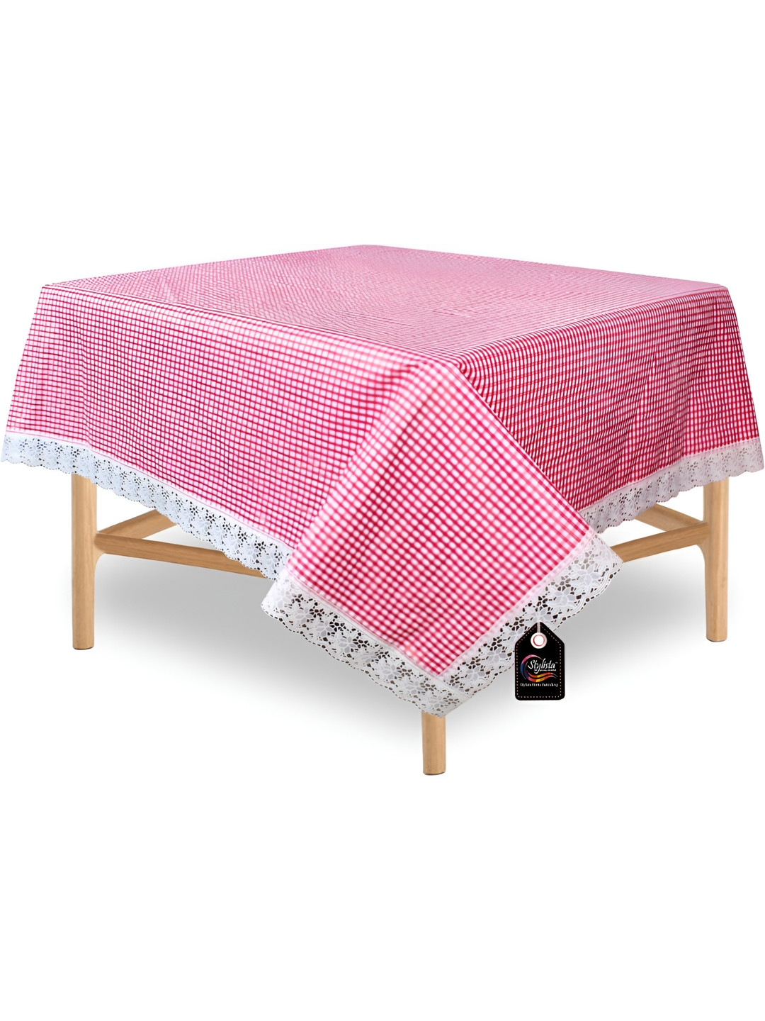 Stylista Pink & White Geometric Printed 1.82 m x 1.82 m Waterproof Square Table Cover