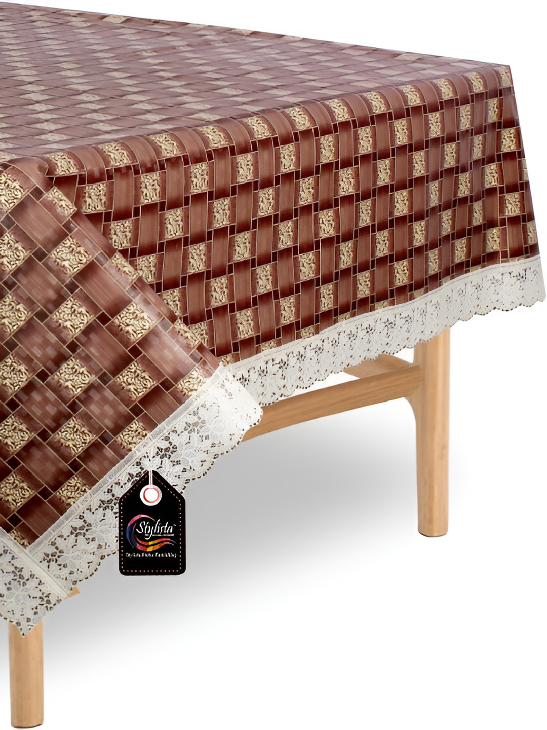 Stylista Brown & White Geometric Printed 1.21 m x 1.21 m Waterproof Square Table Cover