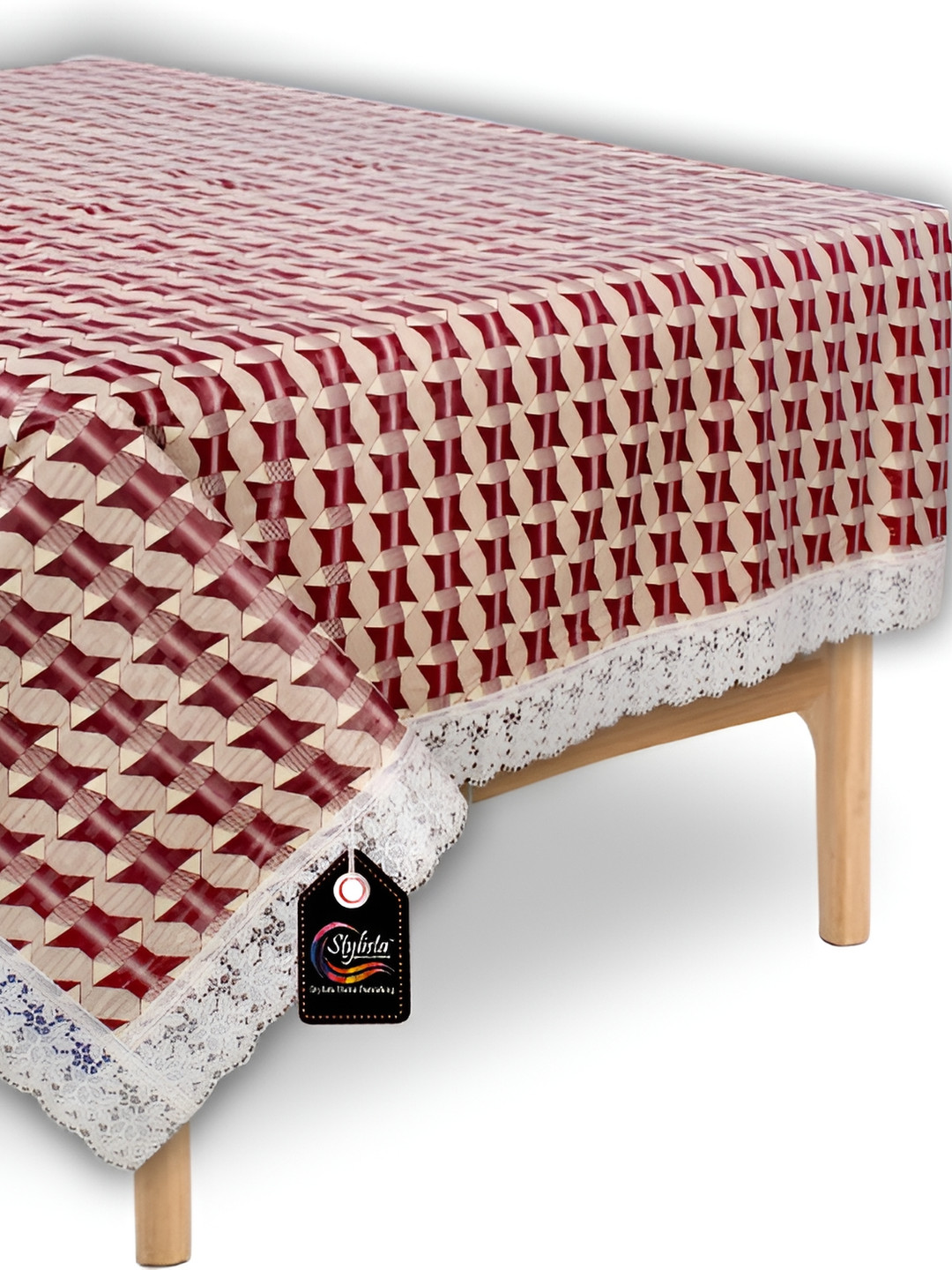 Stylista Beige & Maroon Waterproof 6 Seater Square Table Cover