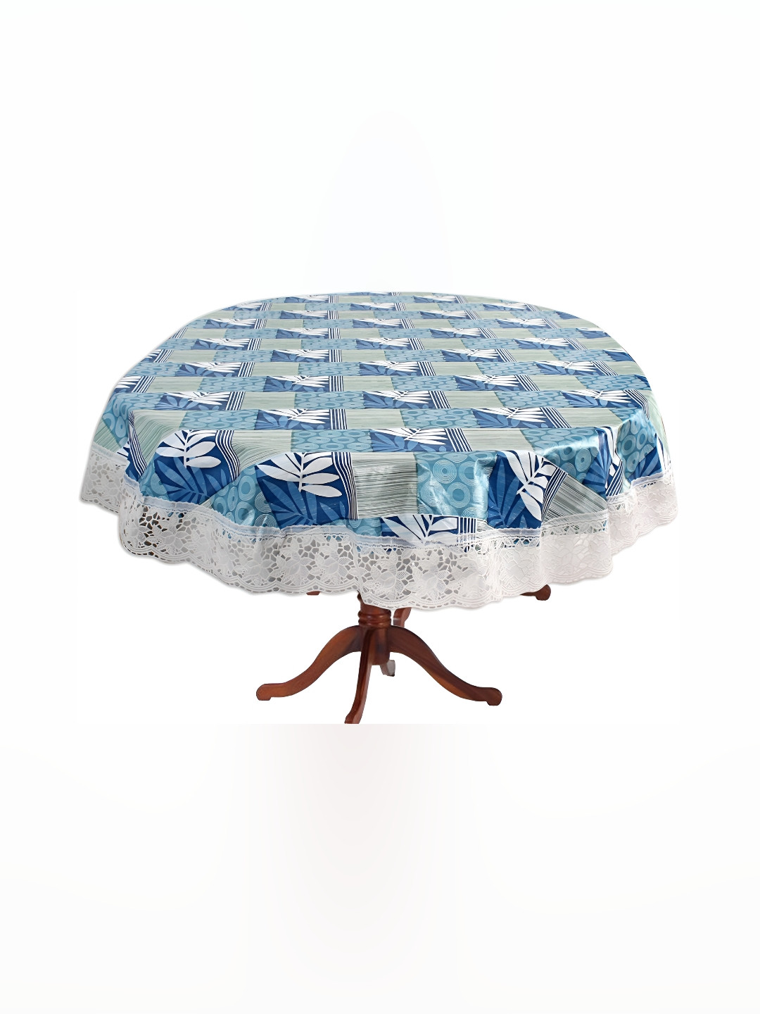Stylista Blue & White Geometric Oval Waterproof 4-Seater Table Cover