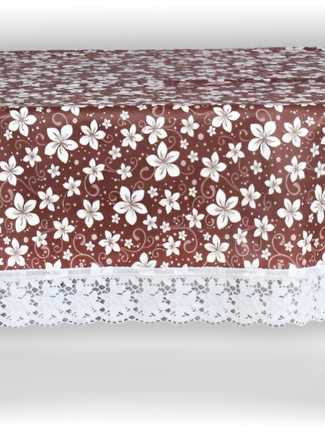 Stylista Brown & White Floral Printed Waterproof 1.98 m x 1.37 m Oval Table Cover