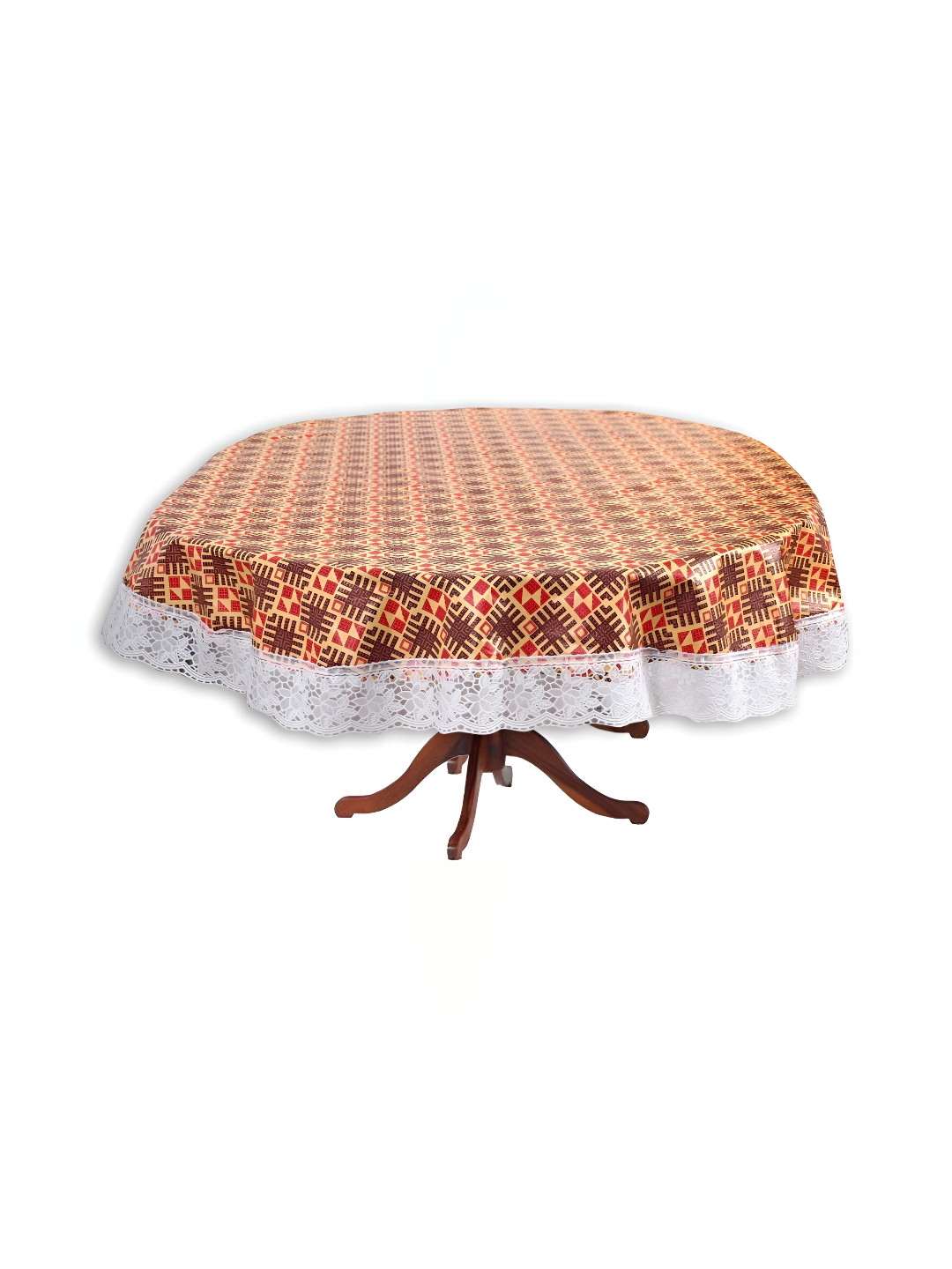 Stylista Brown & White Printed 1.01m x 2.03 m Waterproof Oval Table Cover
