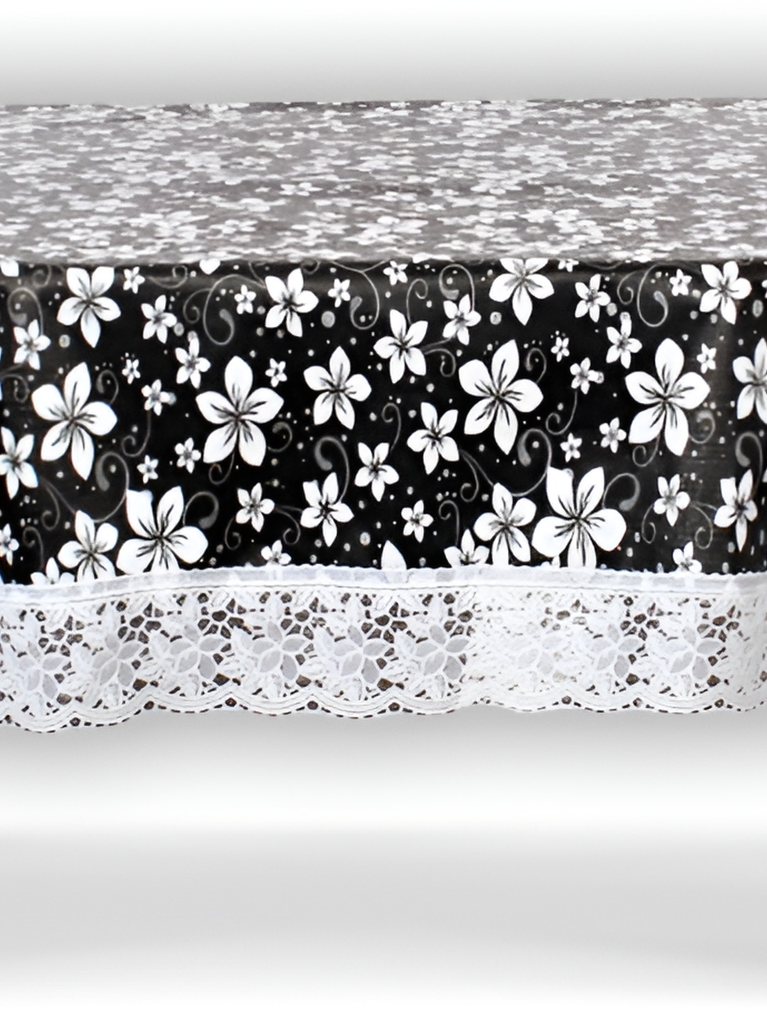 Stylista Black & White Floral Printed 1.52 m x 3.55 m Waterproof Oval Table Cover