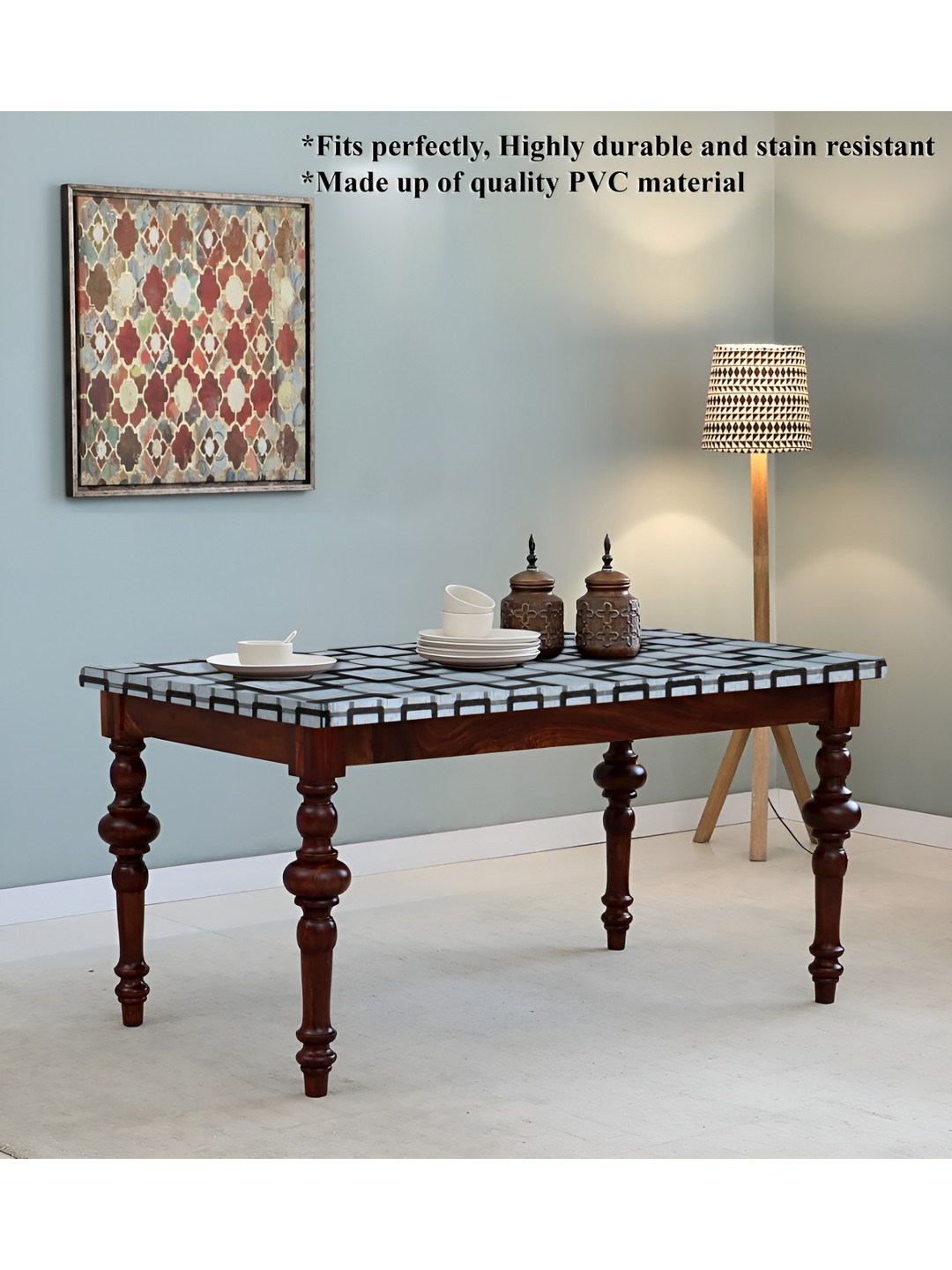 Stylista Grey & White Geometric Printed 91 cm x 1.21 m Waterproof Rectangle Table Cover