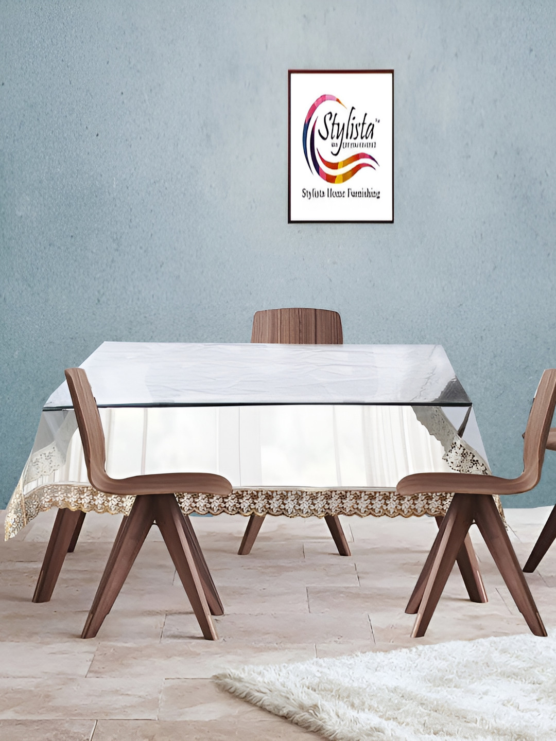 Stylista Gold Toned & White Printed 1.67 m x 1.67 m Waterproof Square Table Cover