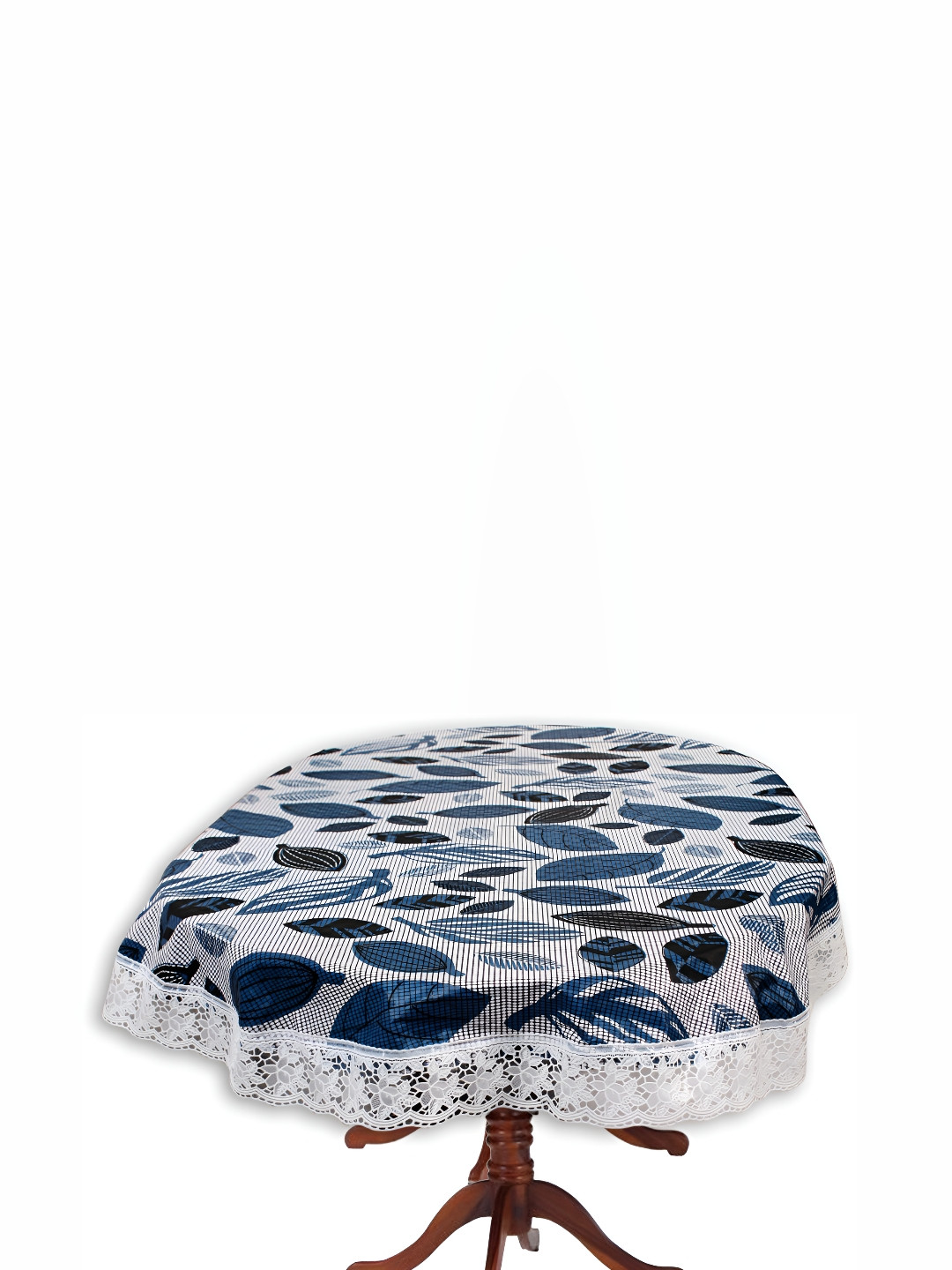 Stylista Grey & Blue Floral Printed Waterproof 1.92 m x 1.37 m Oval Table Cover