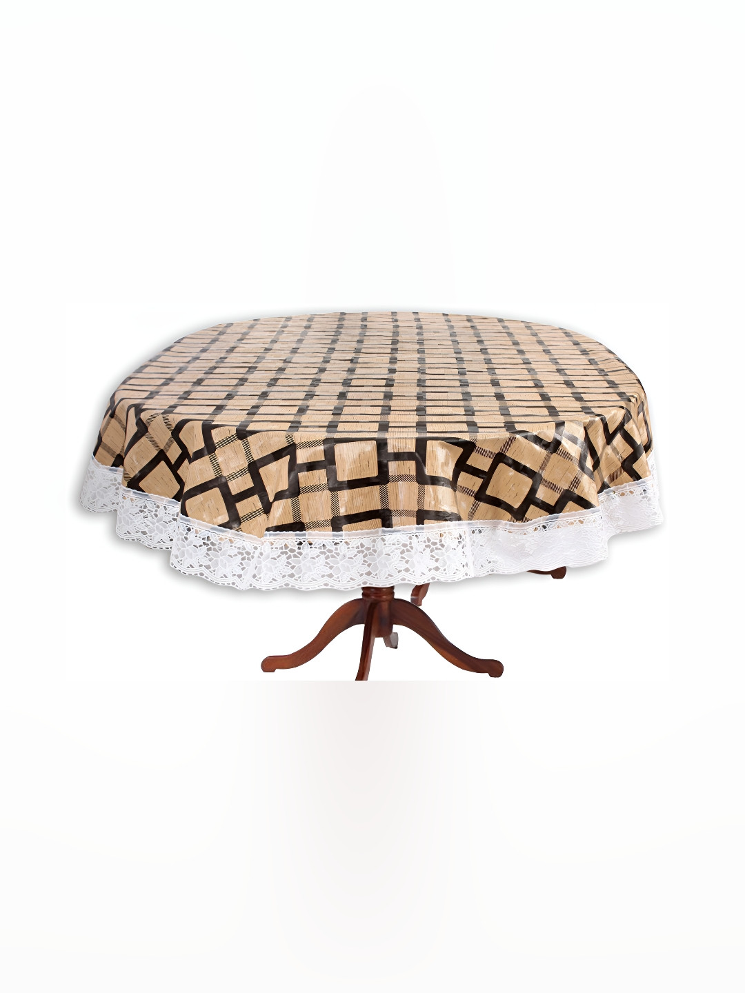 Stylista Beige & Black Geometric Printed Waterproof Oval 12 Seater Table Cover