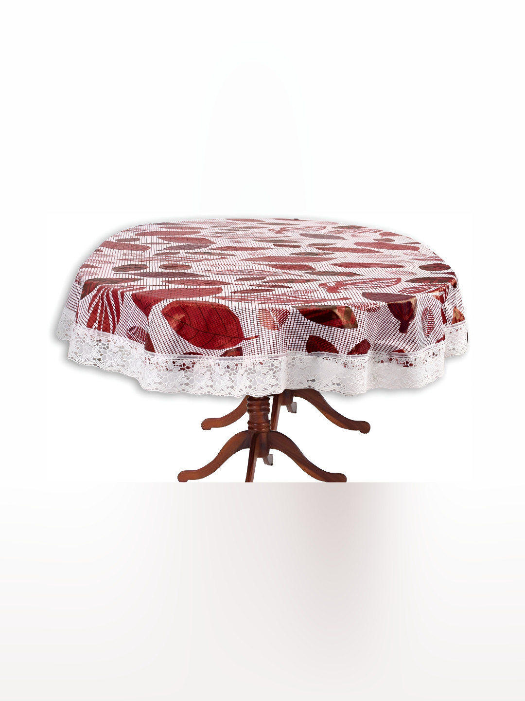 Stylista White & Brown Floral Printed Waterproof 3 m x 1.52 m Oval Table Cover