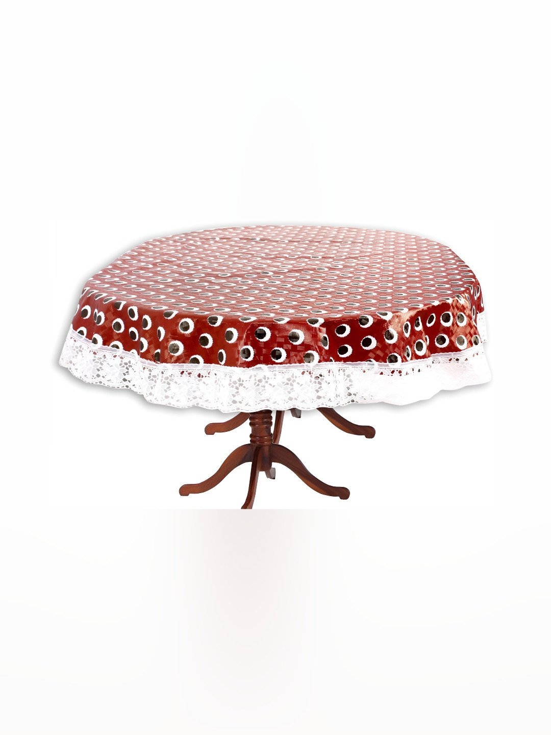 Stylista White & Maroon Printed  2.28 m x 1.52 m Waterproof Oval Table Cover