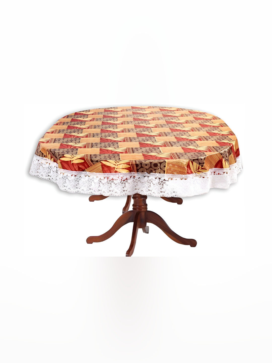 Stylista Beige & White Floral Printed 1.37 m x 1.98 m Waterproof Oval  Table Cover