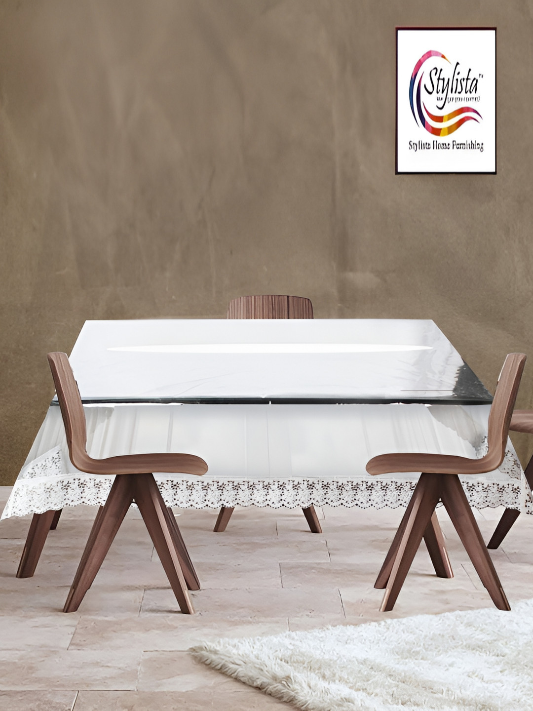 Stylista Transparent & White Square Waterproof 4-Seater Table Cover