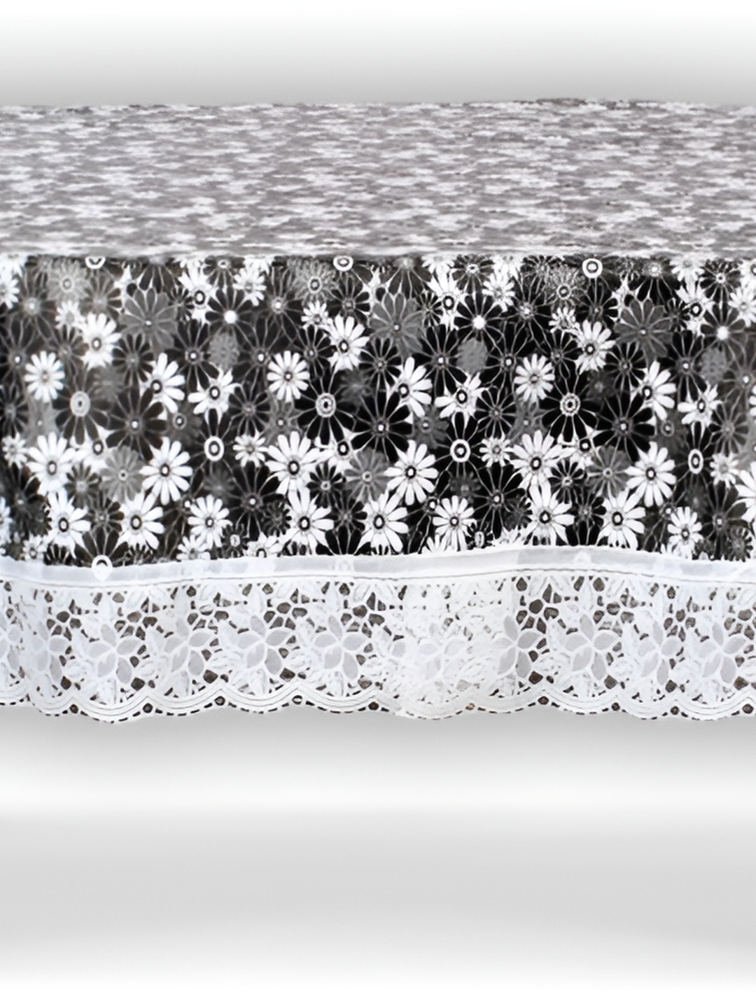 Stylista Black & Grey Floral Printed Waterproof  3.55 m x 1.52 m Oval Table Cover