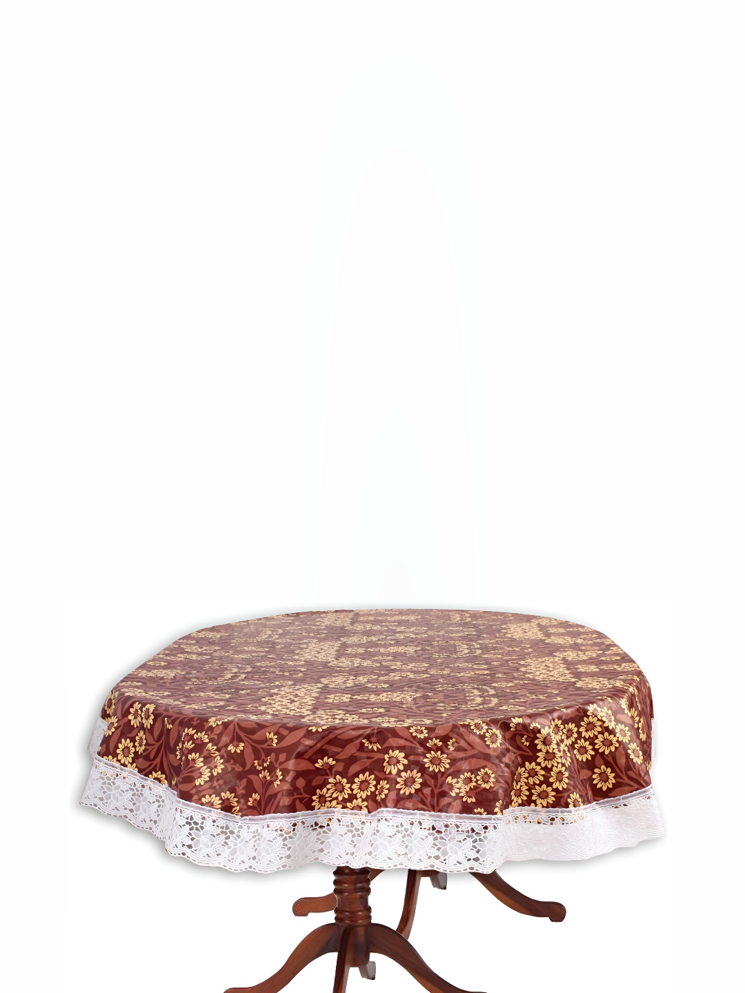 Stylista Brown & White Floral Printed 1.52 m x 3.04 m Waterproof Oval Table Cover