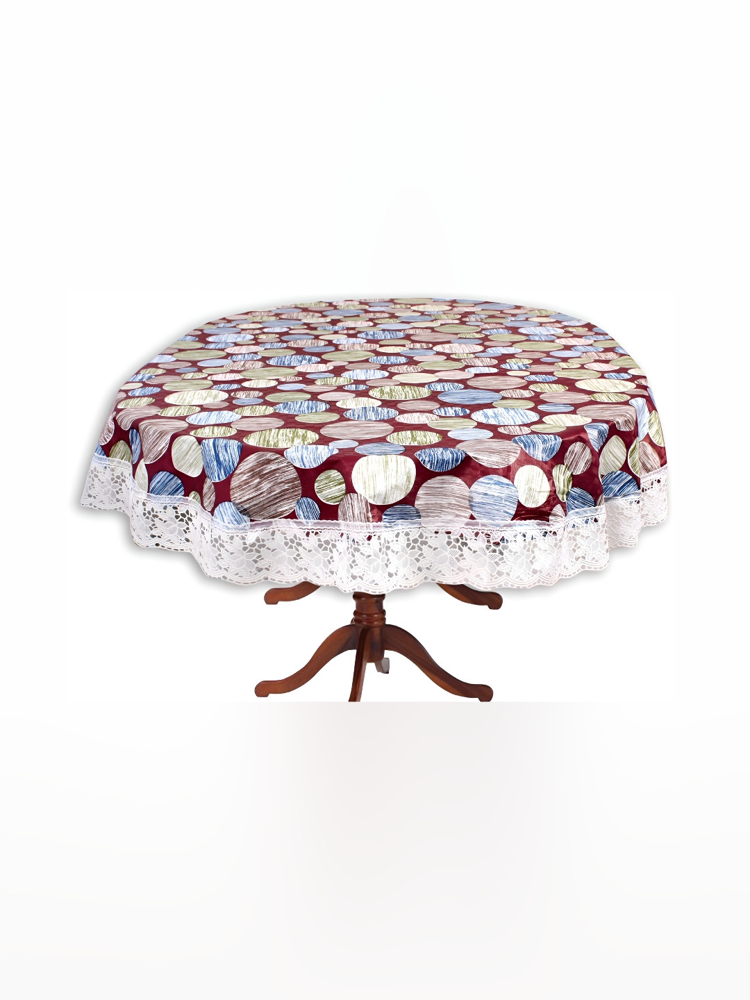 Stylista Maroon & White Geometric Printed 1.52 m x 1.01m Waterproof Square Table Cover