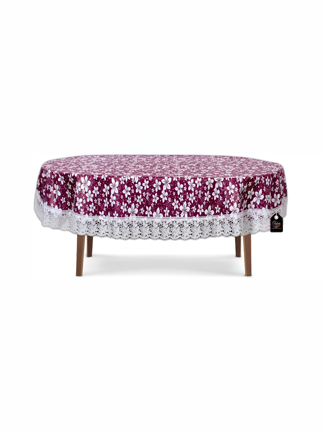 Stylista Purple & White Floral Printed Waterproof Oval 4-Seater Table Cover