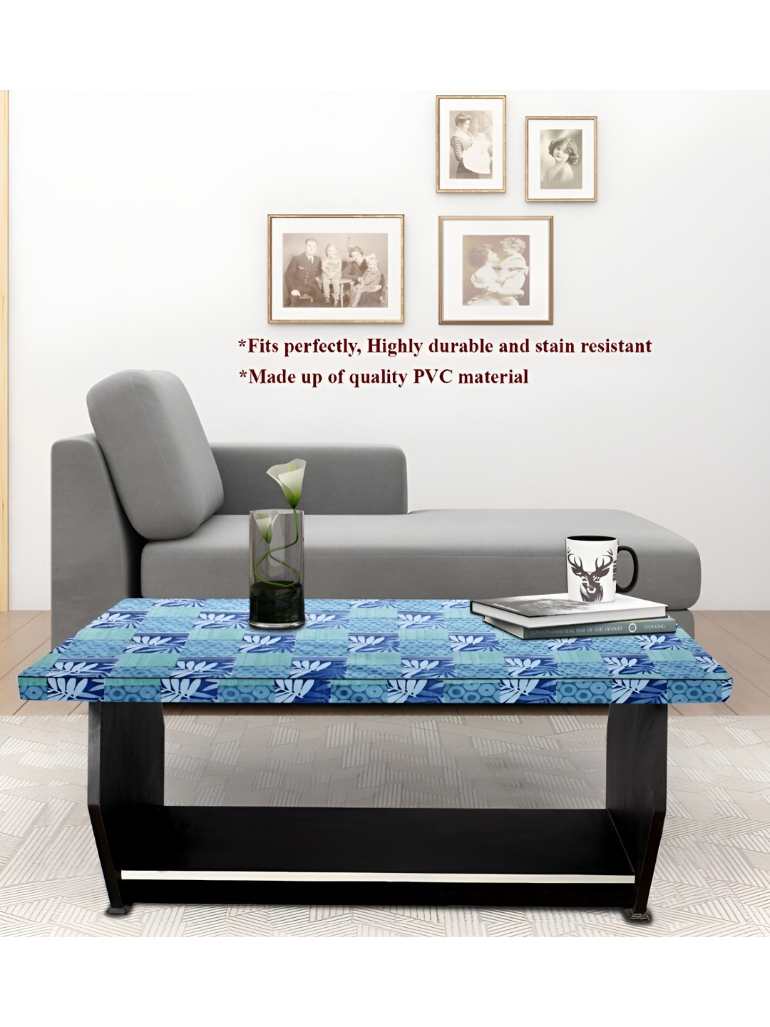 Stylista Blue Waterproof Floral Print 2 Seater Table Cover